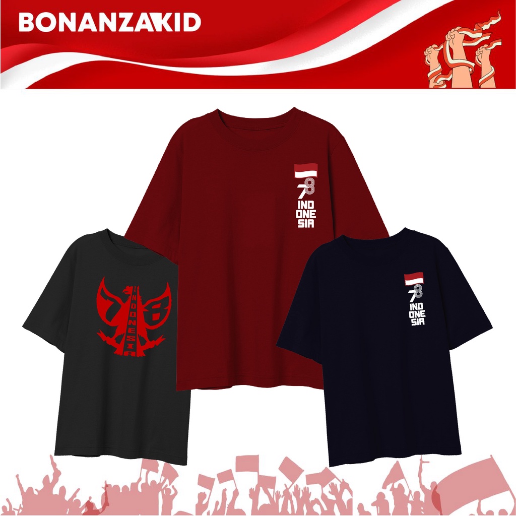 Baju Kaos Kemerdekaan Indonesia 78 Tahun Size Anak Sampai Big Size Bahan Katun Combed 30s