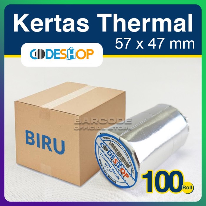 

Kertas Thermal 57 x 47 Struk Printer Kasir 58mm Cetak Biru ( 100 pcs ) PST79