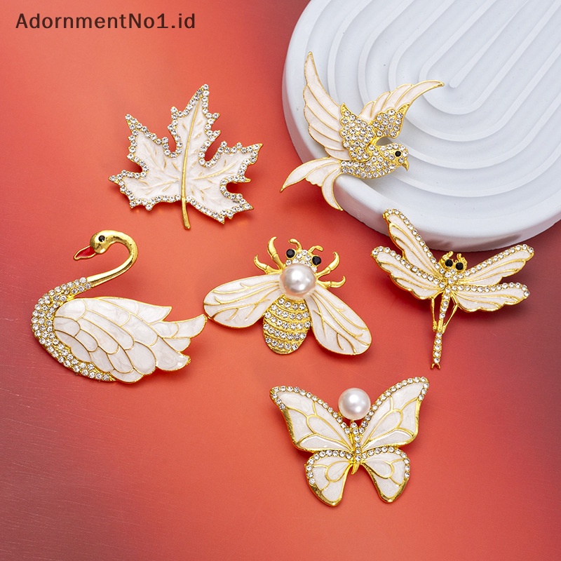 [AdornmentNo1] Animal Series Swan Brooch mutiara kupu bros wanita serbaguna aksesoris pakaian Maple Bee capung korsase ornamen