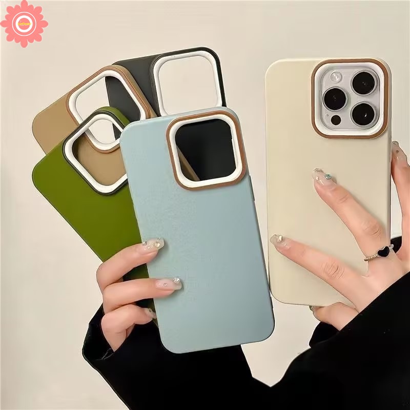 Skin Feel Anti-Fall Hard Phone Case Compatible for IPhone 7Plus 11 13 14 12 Pro Max 8Plus XR X XS MAX 7 8 Plus Luxury Macaron Color Simple Solid Color Simple Metal Lens Frame Cover