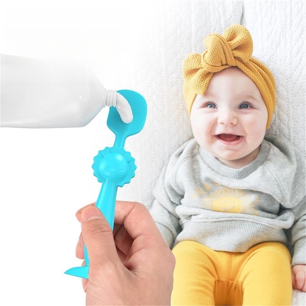 1pc Aplikator Krim Bayi Kreatif Kartun Singa Scraper Silikon Dengan Alas Suction Cup/Sendok Spatula Kosmetik Keselamatan Dan Kesehatan Portabel