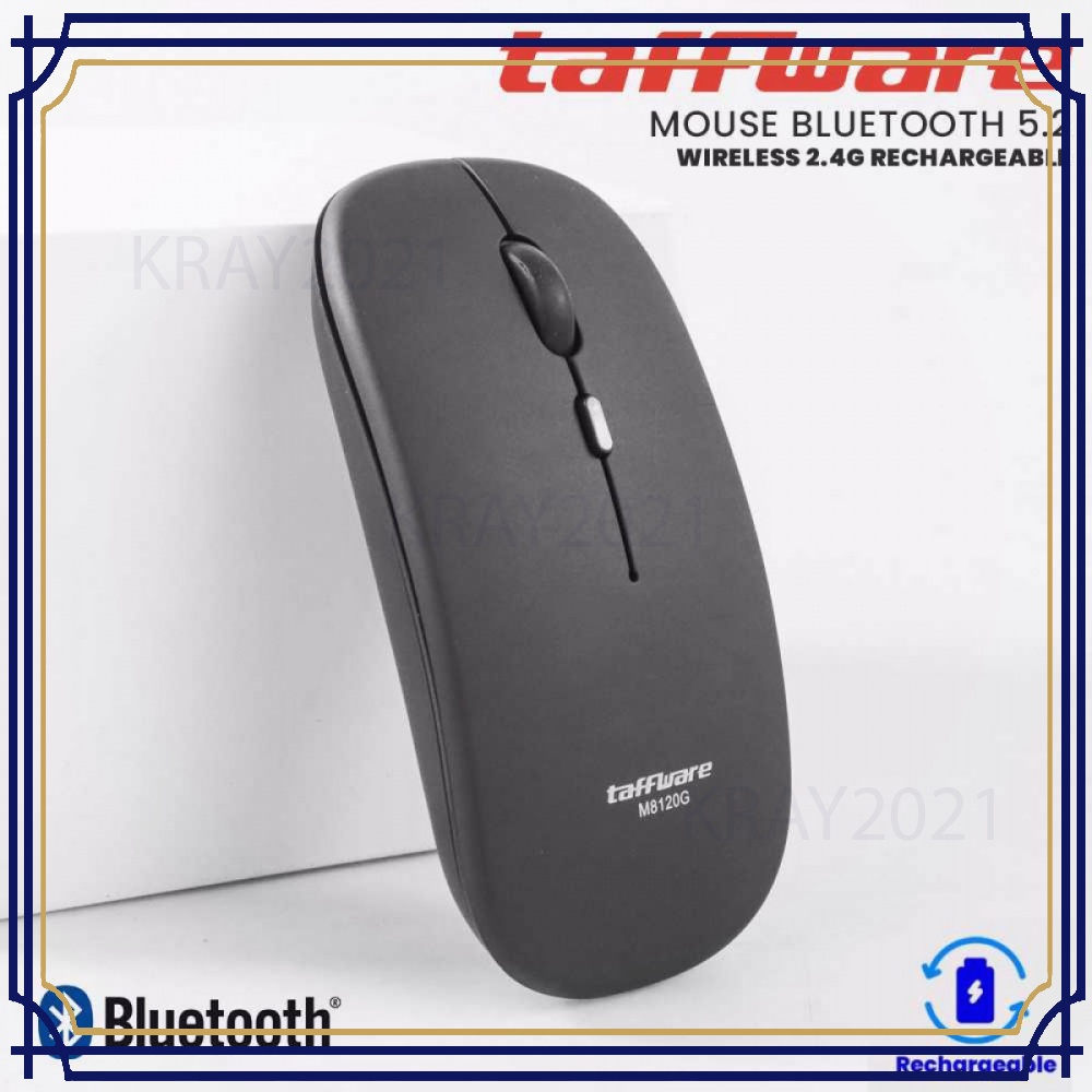 Mouse Cas Taffware Mouse Bluetooth 5.2 + Dongle Wireless 2.4G Rechargeable - M8120G Black