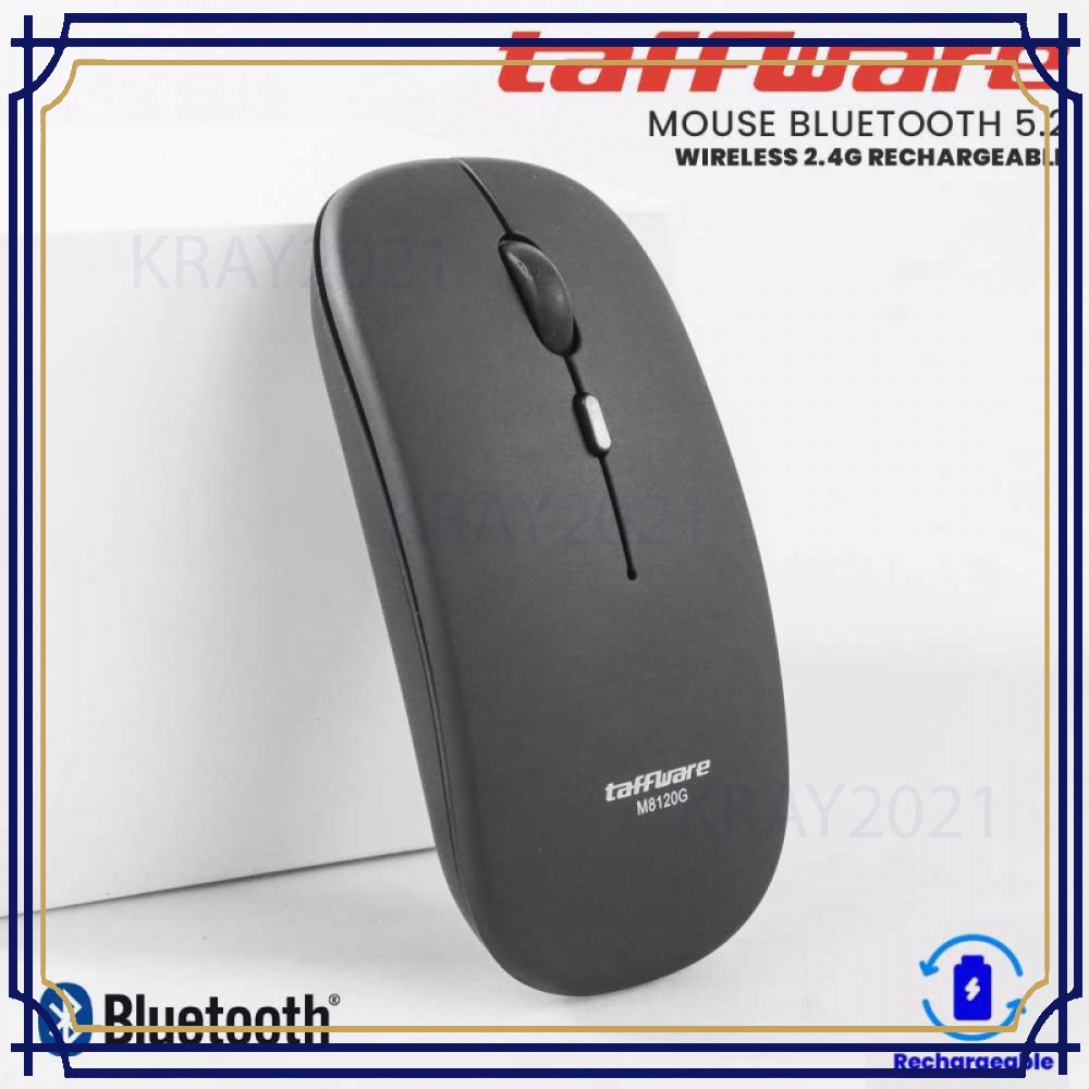 Mouse Bluetooth 5.2 Bisa Cas Taffware &amp; Wireless 2.4G Rechargeable - M8120G Black