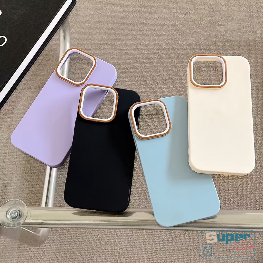 Simple Macaron Color Solid Color Phone Case Compatible for IPhone XR 7Plus 14 11 13 12 Pro Max 8Plus X XS MAX 7 8 Plus Luxury Skin Feel Anti-Fall Simple Metal Lens Frame Hard Cover