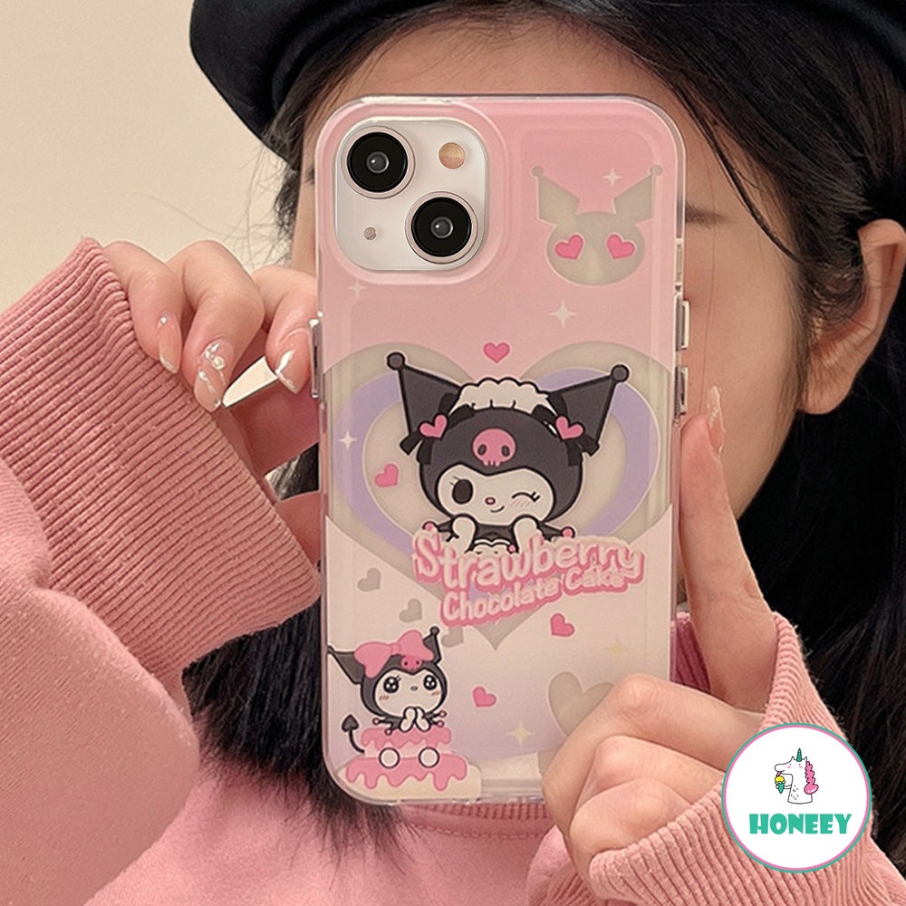 Kartun Lucu Kulomi Hellokitty Love Phone Case Kompatibel Untuk Iphone14 13 12 11 Pro Max Casing iPhone XR XS 7 8Plus Lembut Shockproof Back Cover