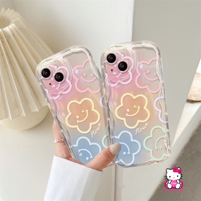 Untuk Realme C53 C35 C55 C21Y C31 C21 C15 C30 C25Y C17 C25 C12 C11 C20 C20A C25s C33 C3 5s 5 7i 5i 9i 6i Graffiti Smiley Fresh Flowers Holder Bracket 3D Wavy Curved Edge Case