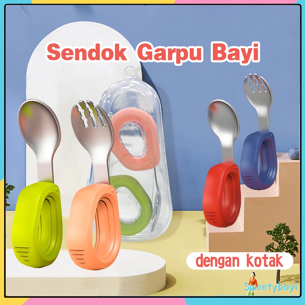 SweetyBayi Sendok bayi anak stainless set Training spoon sendok garpu bayi silikon