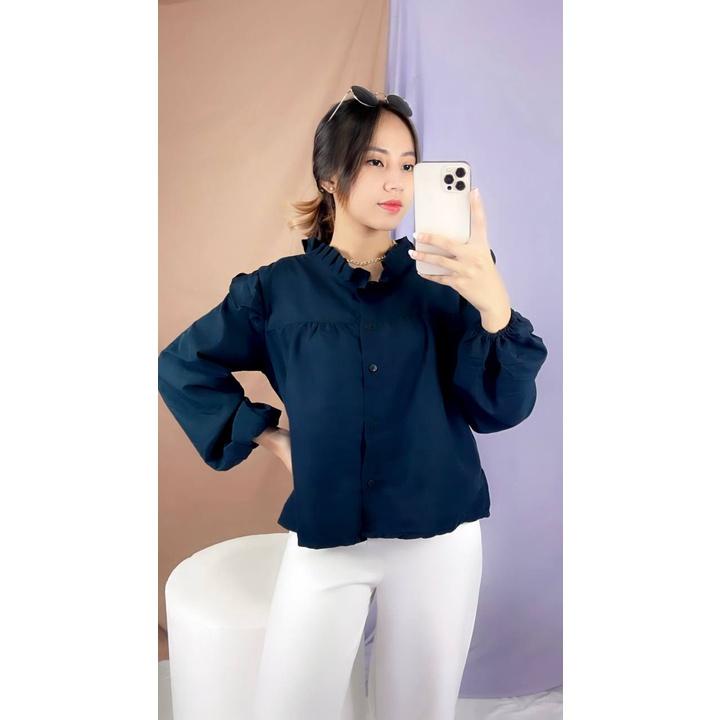 PUFFY BLOUSE ZS 771 BLUS WANITA KOREA STYLE LENGAN PANJANG CRINKLE CROP