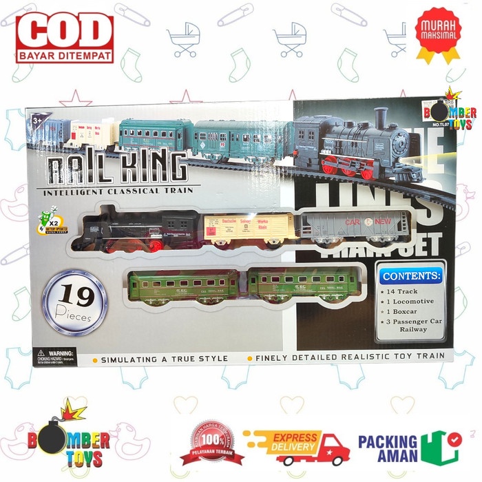 MAINAN ANAK KERETA API RAIL KING 19 PCS CLASSIC TRAIN LOCOMOTIF