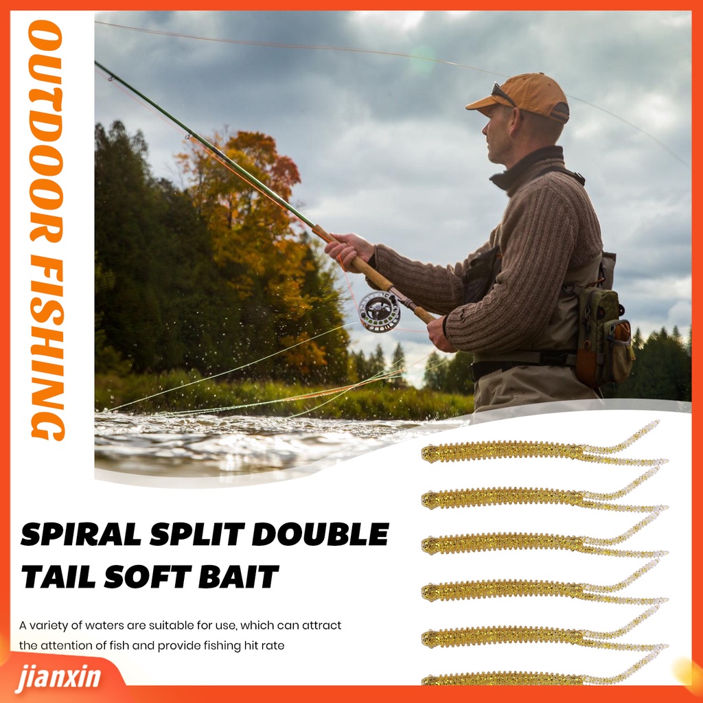 (In Stock) 6 Pcs Lembut Memancing Umpan Simulasi Spiral Split Double-Ekor Cacing Umpan Loach Umpan Palsu Outdoor Memancing Aksesoris