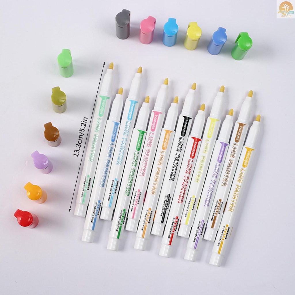 In Stock 8warna Spidol Pewarna Garis Ganda Garis Besar Paint Pen 2.0mm Tip DIY Scrapbooking Untuk Artis Anak Dewasa Kertas Hitam Buku Mewarnai Foto Batu Kaca Sekolah Kantor Suppl