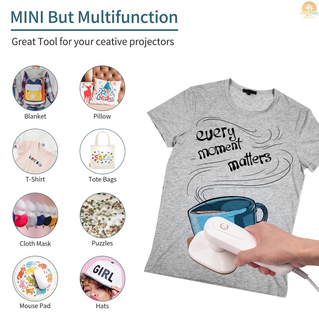 In Stock Mini Heat Press Machine T-Shirt Printing Steam Heating Transfer Press Handheld Iron Machines Support Dry Wet Ironing for Clothes Bags Hats Pads Blanket  Case Portable