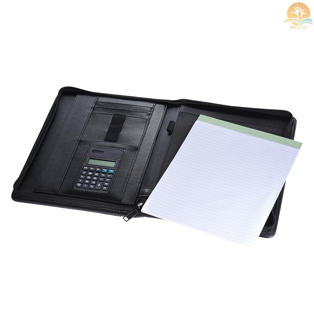 In Stock Multifungsi Profesional Bisnis Portfolio Padfolio Folder Dokumen Case Organizer A4 Kulit PU Penutup Ritsleting Dengan Kalkulator Card Holder Memo Note Tulisan Pad