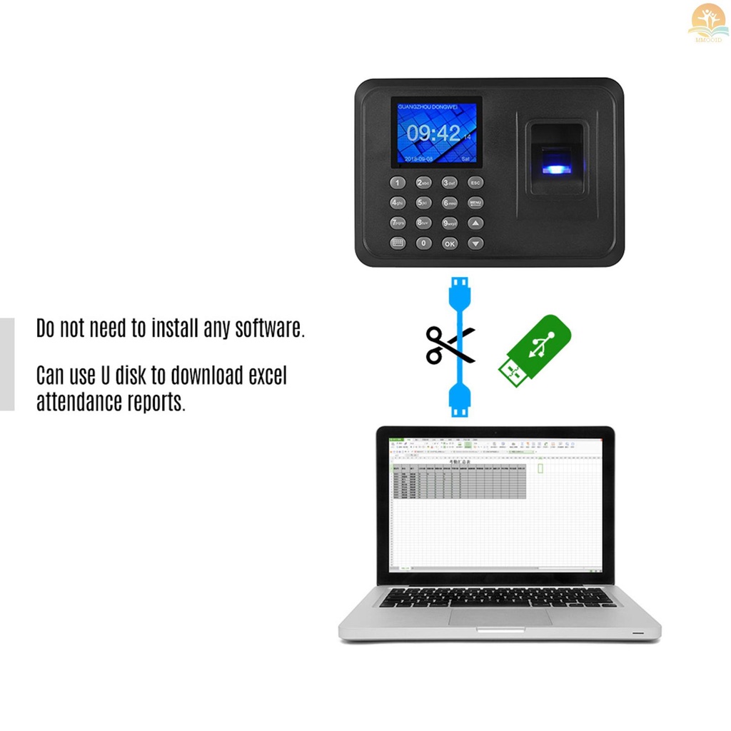 In Stock Mesin Absensi Password Sidik Jari Biometrik Multi Bahasa Dengan Layar LCD 2.4 Inci Waktu Manajemen Karyawan Jam Cek-in Recorder Support U Disk Untuk Mengunduh Da