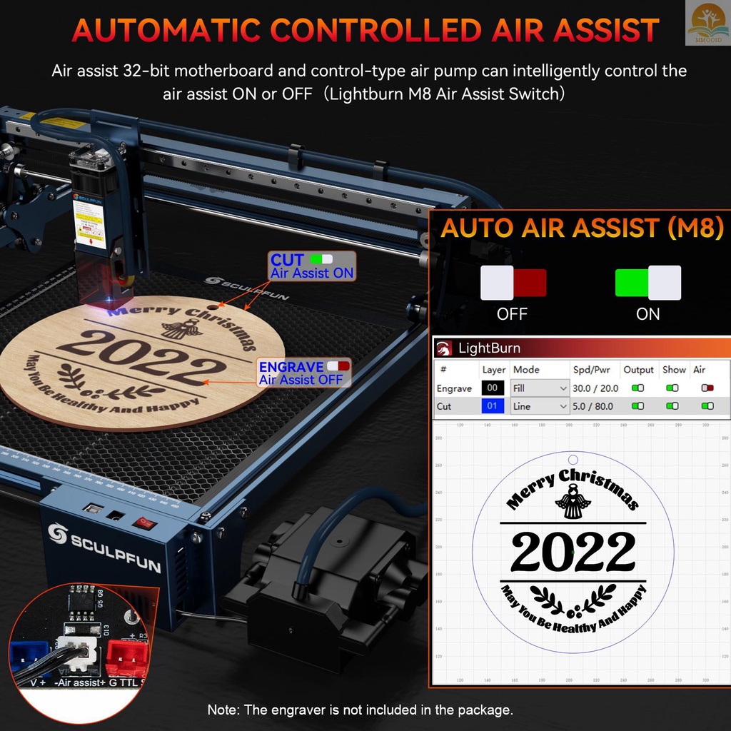 In Stock SCULPFUN Automatic Air Assist Kit Dengan Pompa Angin Otomatis 30min/Min Cocok Untuk Mesin Grafir Laser S9 /S10 Termasuk Mainboard Air Assist Otomatis 32bit Mudah Menginstal