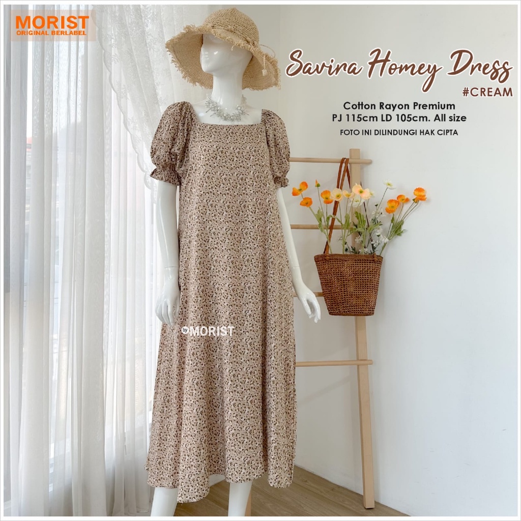 Savira Homey Dress (Choco,Black,Mint,Cream) ORI MORIST | Ld105 Cotton Rayon Premium