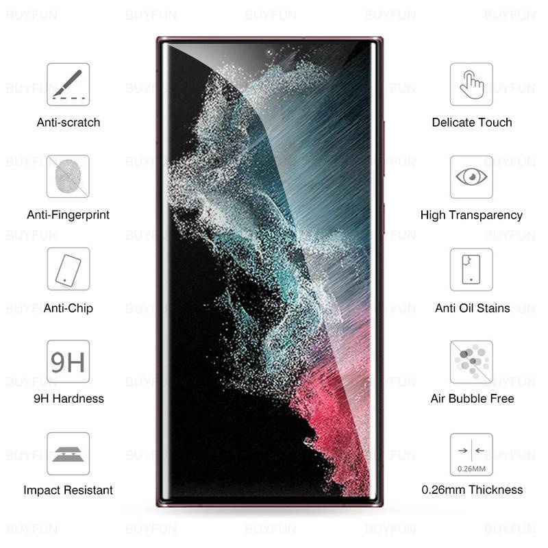 3pcs Untuk Samsung Galaxy S23 S22 S21 S20 Note20 Ultra Note8 Note9 Full Curved Cover Tempered Glass Pelindung Layar Untuk Samsung Galaxy Note10 S10 S9 S8 Plus