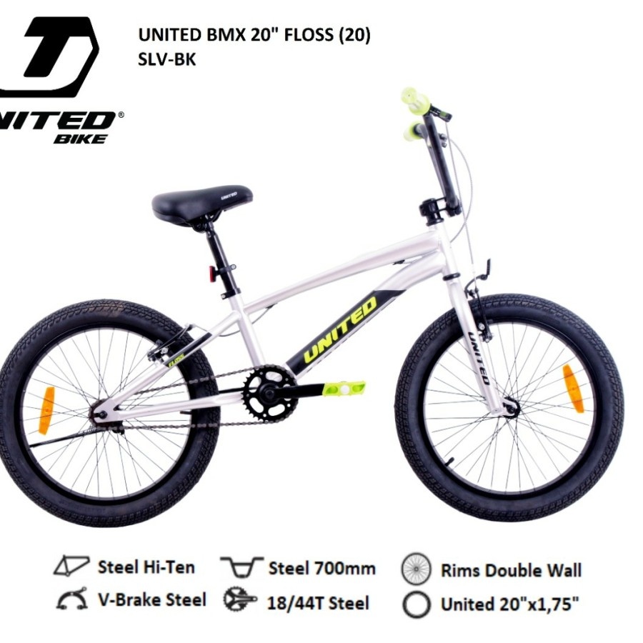 Sepeda bmx anak united 20 inc usia 7 tahun ke atas velg alloy rem v break bahan kuat dan kokoh SNI N