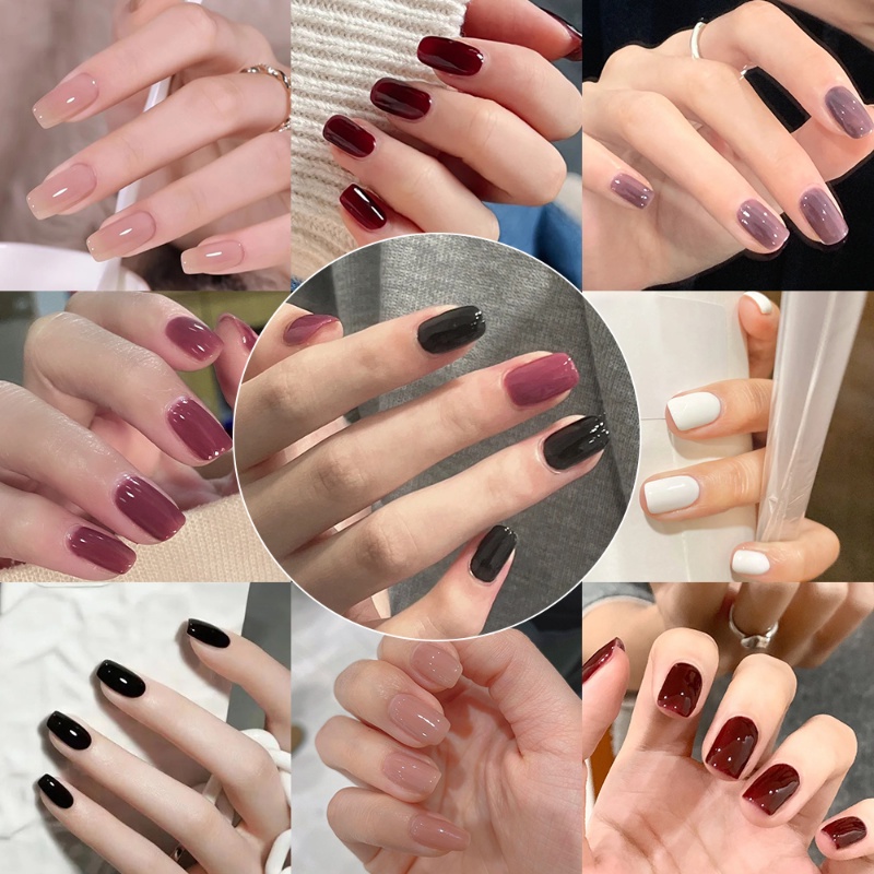 [Fitur] 24 /100 Pcs/Set Nail Art Patch/Pendek Warna Solid Memakai Kuku/Potongan Kuku Sederhana/Kuku Palsu Telanjang Warna-Warni/Manicure Removable/Aksesoris Kuku Untuk Wanita