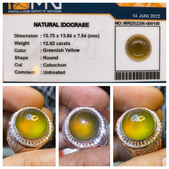Natural 12.62ct Batu Idocrase Solar Aceh Cincin Perak