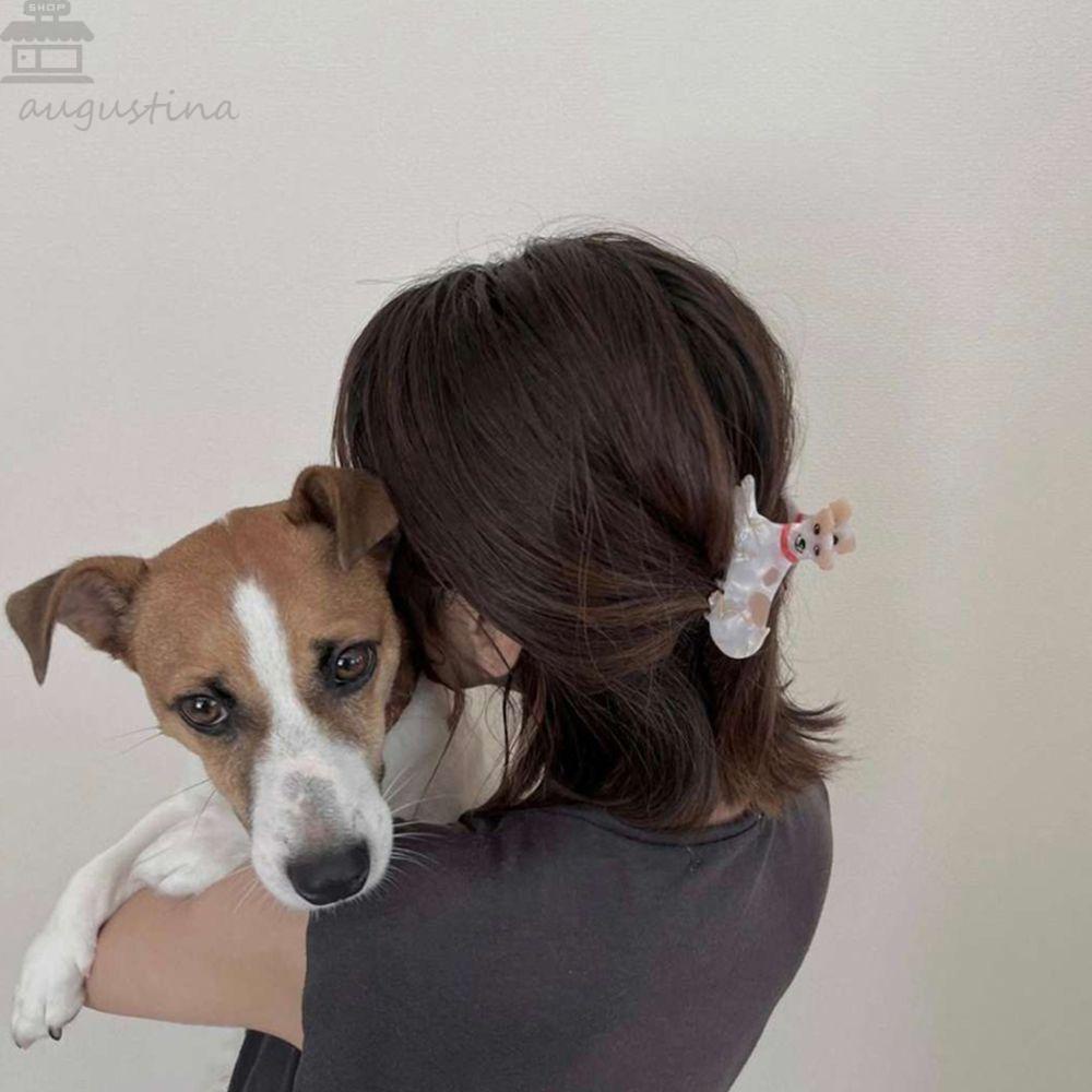AUGUSTINA Acetic Acid Hair Claw Hewan Kartun Lucu Yorkshire Terrier Aksesori Rambut Poodle Gaya Korea Hiu Klip