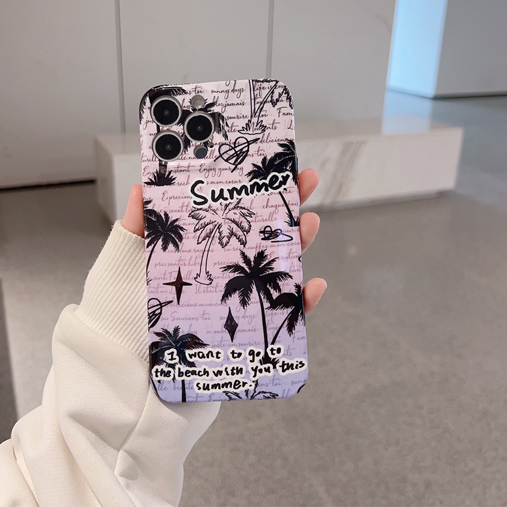 IPHONE Coconut Palm Grove at Sunset Summer Doodle Full Protection Phone Hard Film Case Sarung Pelindung Untuk Iphone7 8 PLUS X XR XS 11 12 13 14 PRO MAX SE