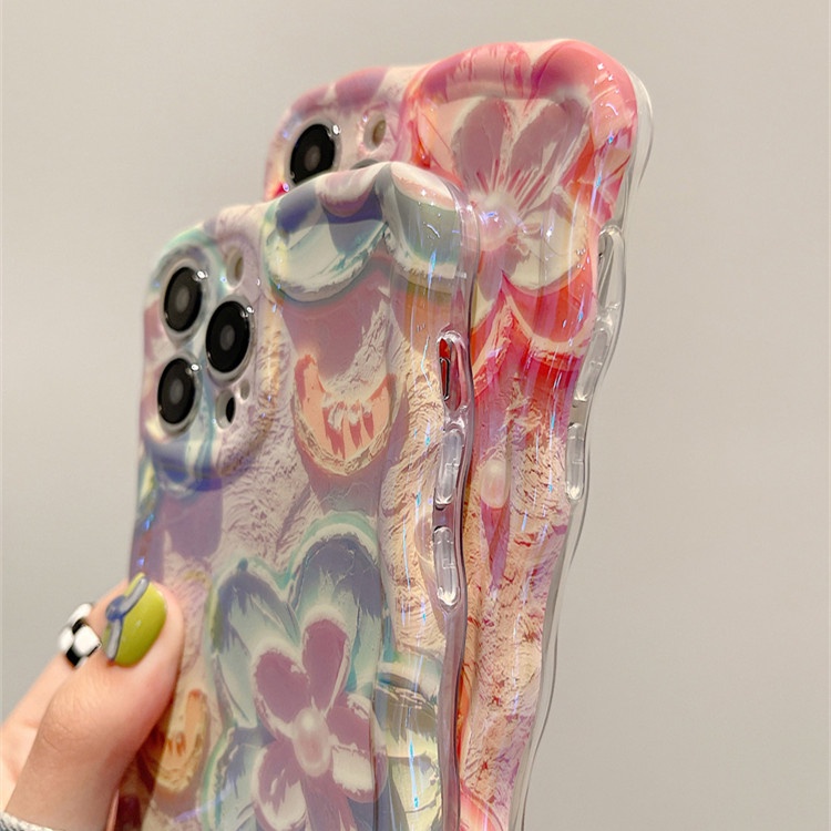 IPHONE Casing Ponsel Silikon imd Laser Flowers Mewah Untuk Iphone14 11 12 13 Pro Max Shockproof TPU Soft Cover Casing