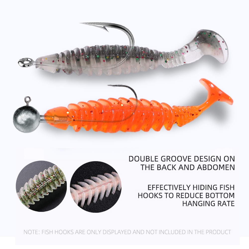 Umpan Ikan T-tail Ulir Terbalik Baru/Umpan Ikan Cacing Lembut/Umpan Pancing Bionic Buatan Silikon/Aksesoris Memancing Pancing/Floating Water Bass Trout Fake Swimbaits