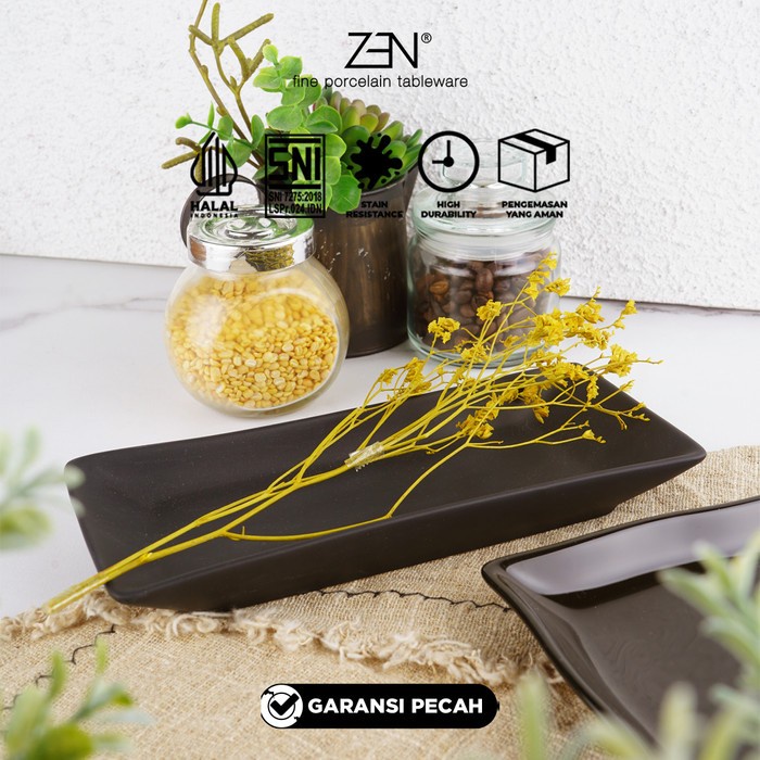 ZEN Piring Kotak Hitam Piring Saji Keramik Piring Kue 23 cm