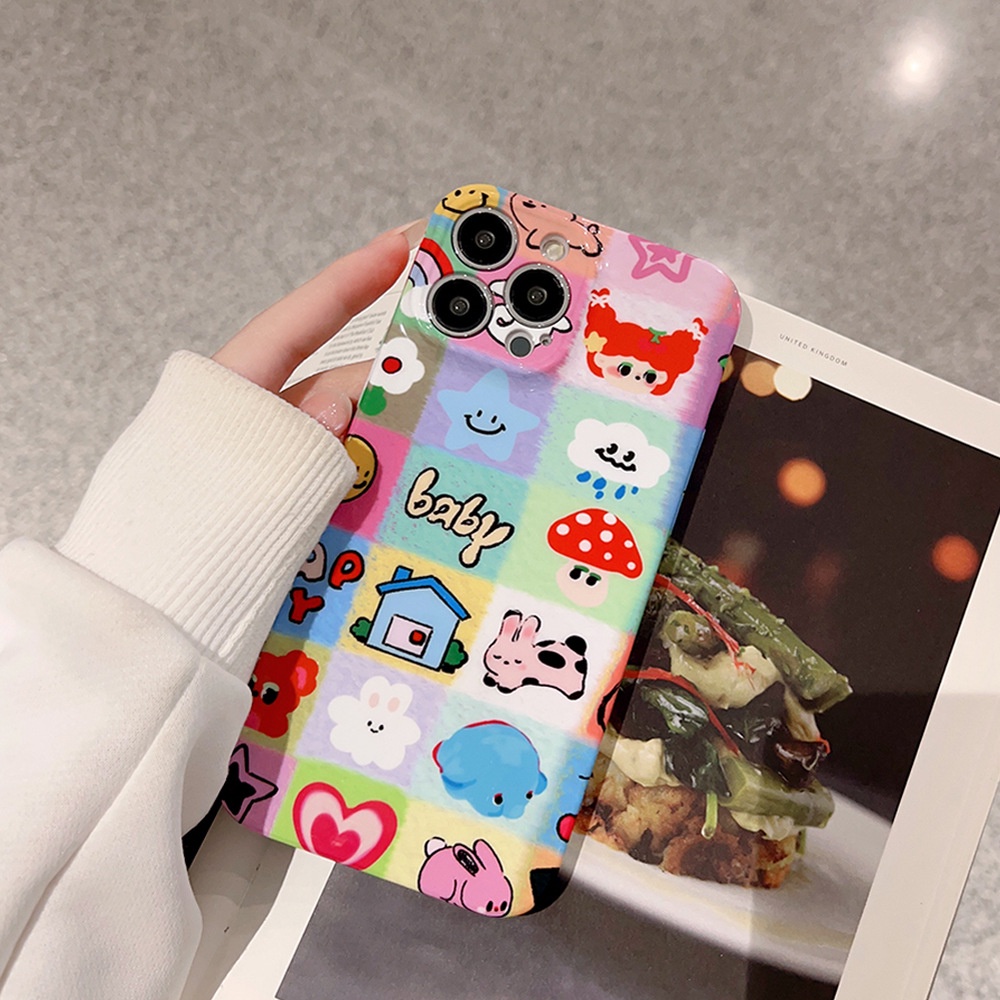 IPHONE Puzzle Kartun Lucu Pelindung Lensa Kamera Ponsel Hard Case Tidak Luntur Film Cover Untuk Iphone7 8 PLUS X XR XS 11 12 13 14 PRO MAX SE