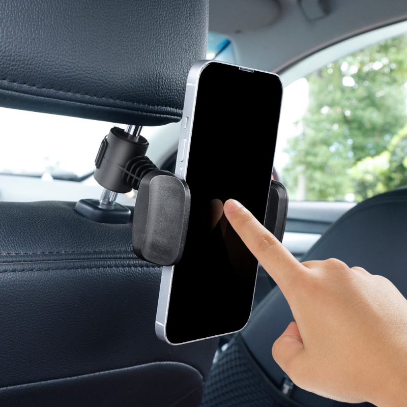 1pc Portable Car Headrest Mounted ABS Phone Fixed Bracket/ Dudukan Tablet Mobil Dapat Diputar 360derajat/ Holder Penyimpanan Smartphone Kendaraan Universal