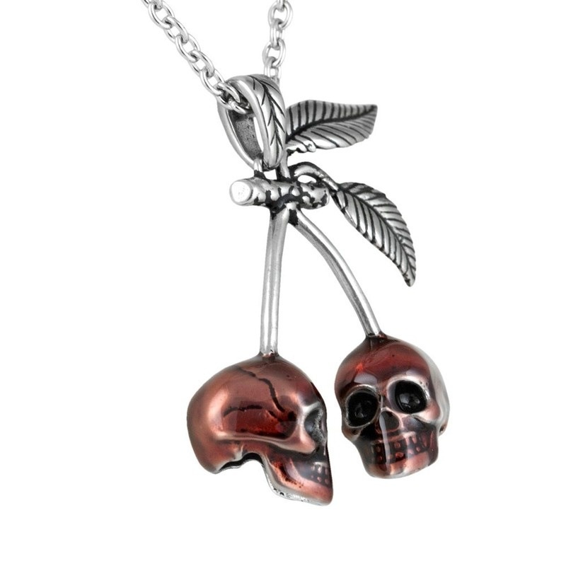 Gothic Punk Fashion Rec Cherry Tengkorak Liontin Kalung Berlebihan Rock Man Biker Necklace Aksesoris Perhiasan Pria