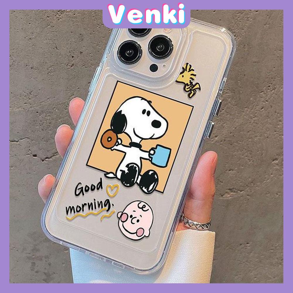 VENKI - Untuk iPhone 11 Case Clear Space Hard Acrylic Case Shockproof Protection Camera Lucu Kartun Anjing Putih Telinga Hitam Kompatibel dengan iPhone 14 13 Pro Max iPhone 12 Pro Max XR 7