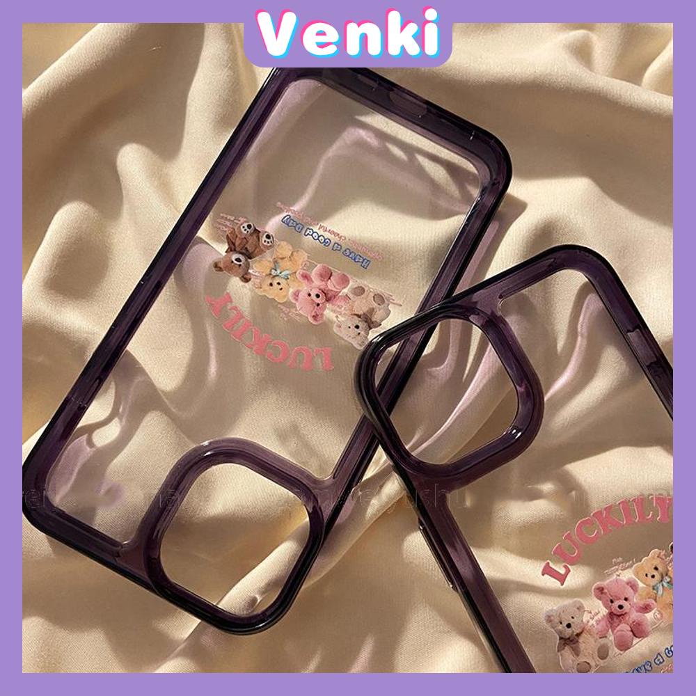 VENKI - Untuk iPhone 11 Case Clear Space Hard Acrylic Case Shockproof Protection Camera Purple Frame Cute Four Bears Kompatibel dengan iPhone 14 13 Pro Max iPhone 12 Pro Max XR 7 8Plus