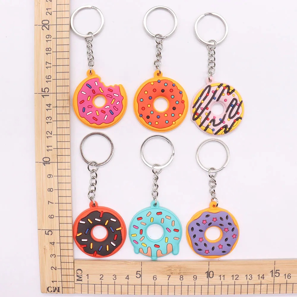 Sweet Donut PVC Gantungan Kunci Colorful Donut Makanan Keyrings Untuk Wanita Tempat Kunci Mobil Aksesoris Handbag Ornamen Hadiah Pesta