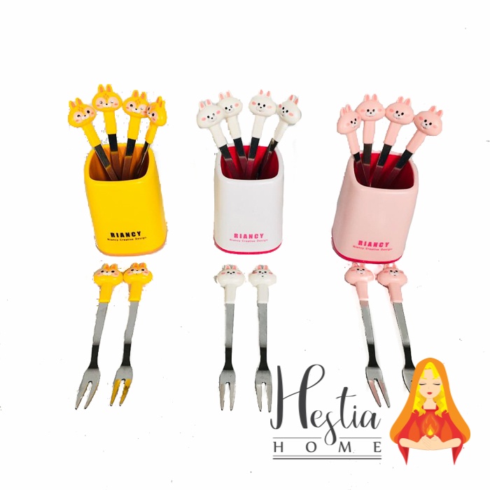 HOME PRO - Garpu Buah Animal set isi 6 pcs Garpu Roti / Pisang Goreng