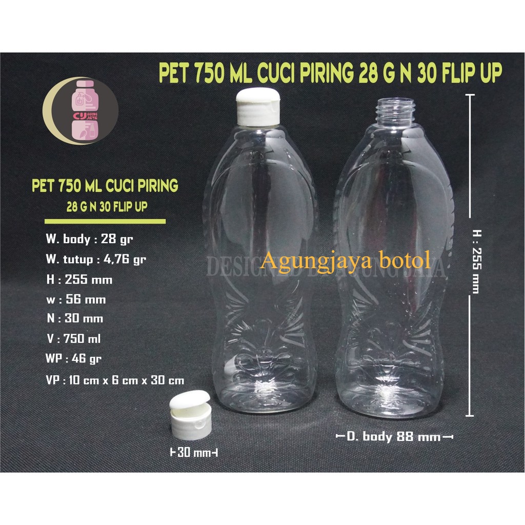 Botol Pet 750 ml Cuci Piring + Tutup / Botol Plastik / Botol Sunlight / Botol Cuci Piring / Botol Sa