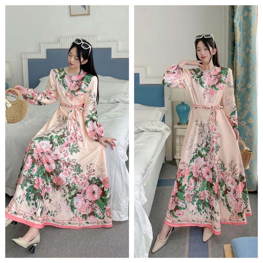 DRESS WANITA MAXI ESTILO GARDEN PINK IMPORT BKK BANGKOK