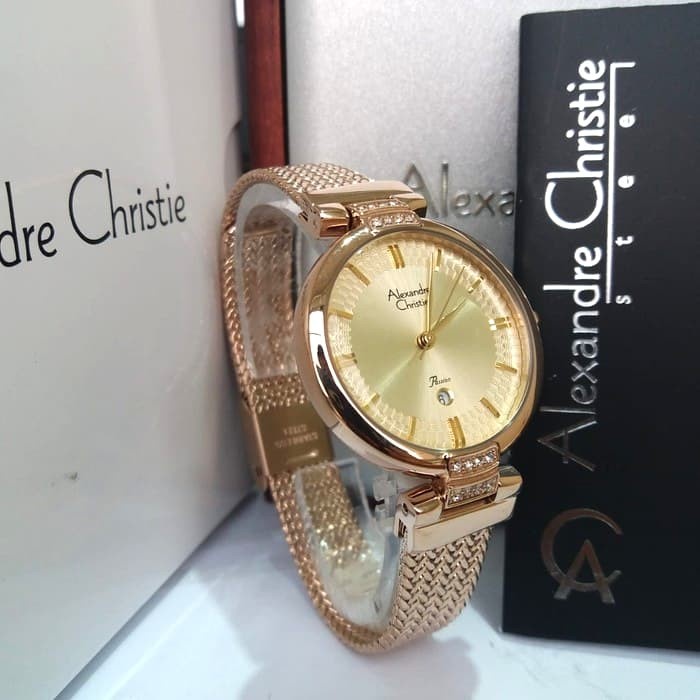Jam Tangan Wanita Alexandre Christie AC 2757 Original -Rosegold Gold
