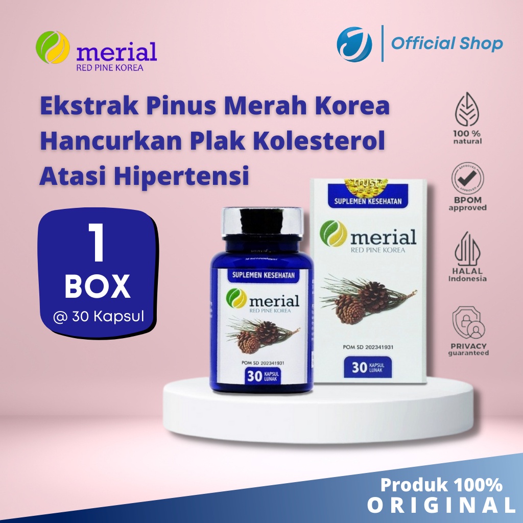 100% ORIGINAL Merial Red Pine Korea 1 BOX - Isi 30 Kapsul / Atasi Kolesterol / Hipertensi / Ultimate Package