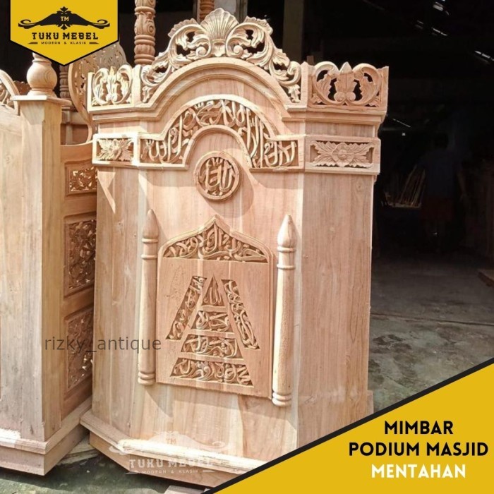 

Mimbar Masjid Minimalis Ukiran Kaligrafi Kayu Jati - 90 x 60 x 130 cm - Belum Finishing Termurah cod redy