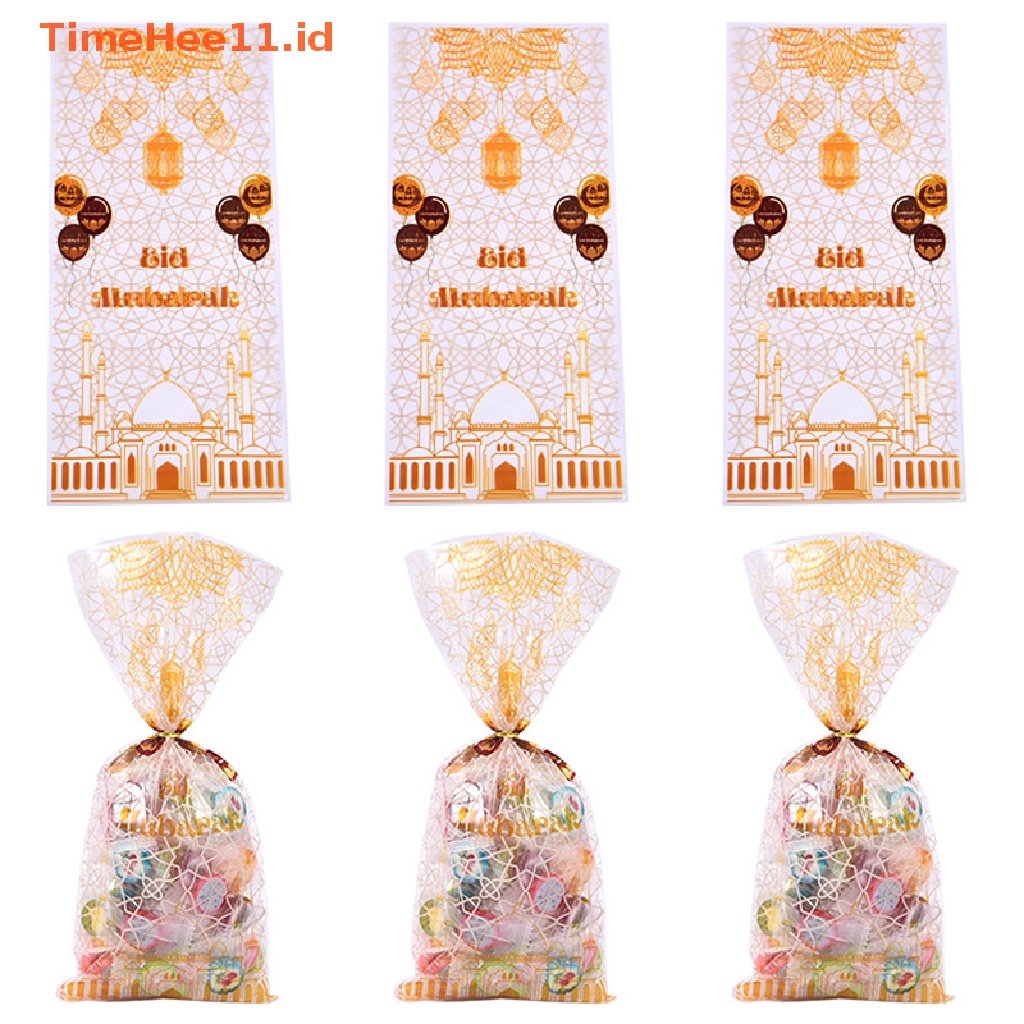 Timehee 50Pcs Candy Bag Plastik Eid Mubarak Dengan Twist Ties Ramadan Kareem Cookie Bags ID