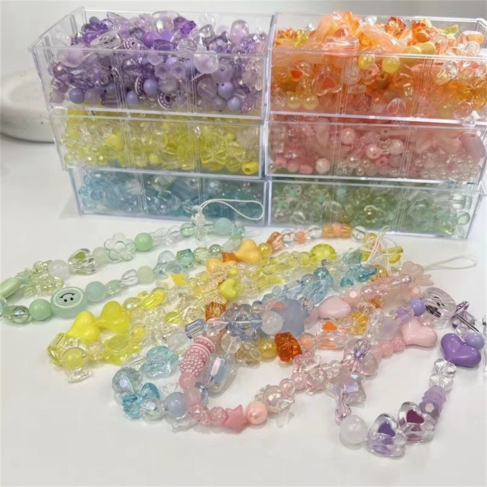 Aneka Set Aksesoris Diy Dengan Manik-Manik Akrilik Multi Warna Untuk Kalung Gelang Dan Anting Telepon