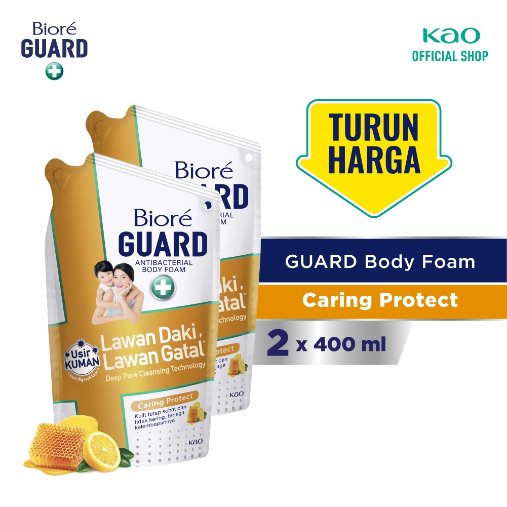 Biore Guard Sabun Mandi Cair Pembersih Daki Caring Protect Ekstrak Lemon dan Madu Refill 400 ml Twin Pack - Sabun Cair Body Wash