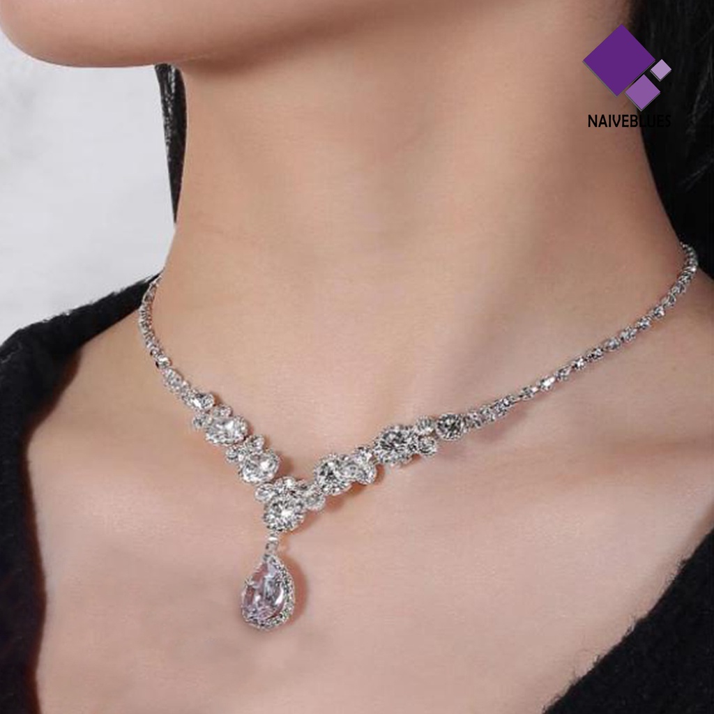 Naiveblue &gt; 1set Liontin Leher Pengerjaan Aplikasi Lebar Alloy Indah Drop Kalung Perhiasan