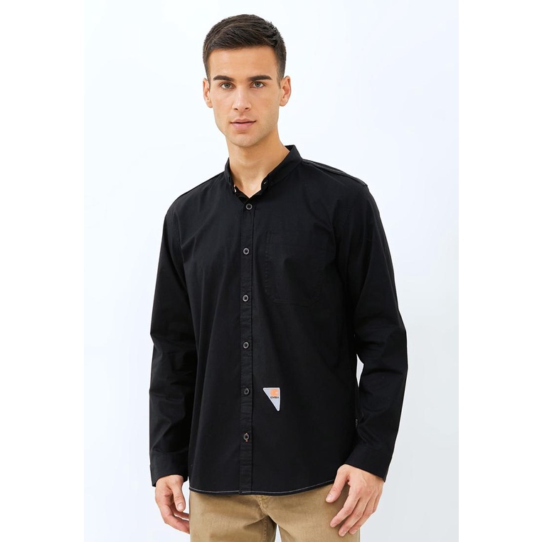 Kemeja Panjang - Emba Jeans - Kemeja Pria Regular Fit Lengan Panjang Warna Hitam - Stevan One