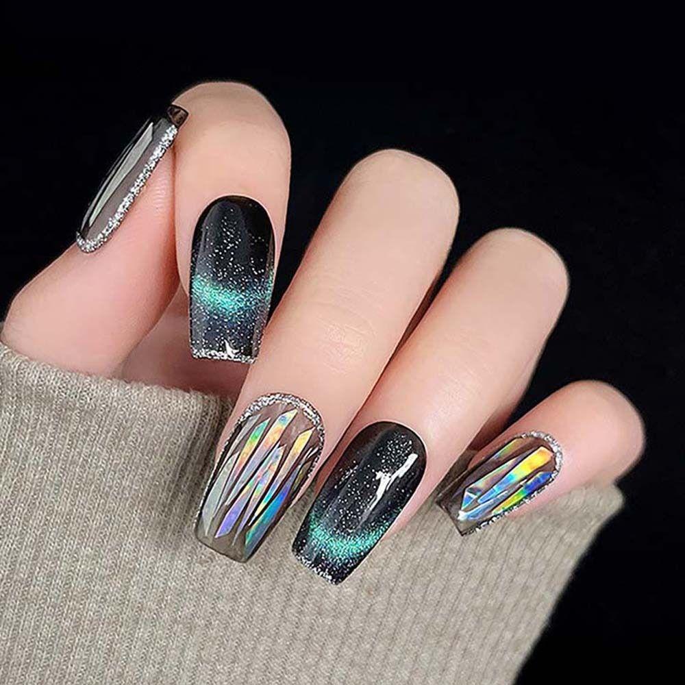 Needway Kuku Seni Dekorasi Wanita Fashion Tidak Teratur Berbentuk Cermin Glitter Decal Manicure Aksesoris Stiker Kuku Aurora Pecah Kaca Foil