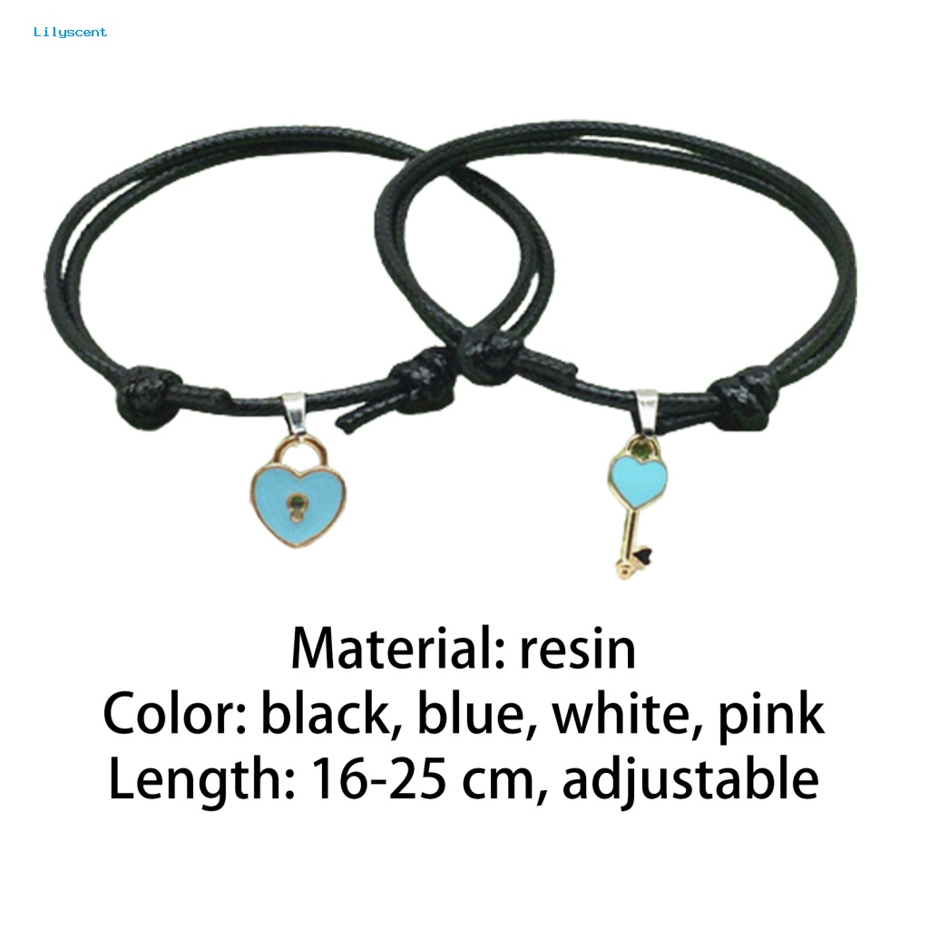 Lilyscent 1pasang Gelang Tali Resin Untuk Pesta 2Pcs Kunci Hati Lock Bracelet Simple