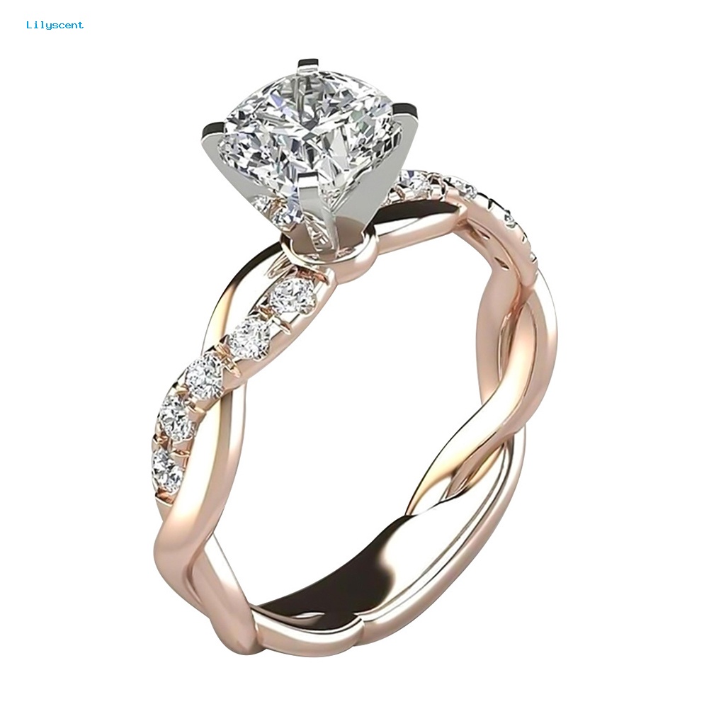 Lilyscent Wanita Cubic Zirconia Hias Twist Finger Cincin Pernikahan Pertunangan Perhiasan Hadiah