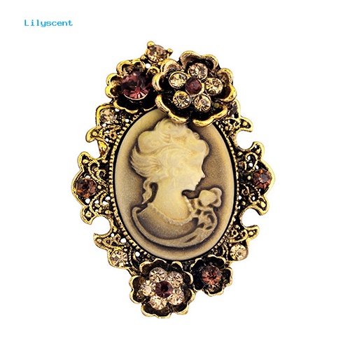 Lilyscent Wanita /'s Vintage Bertatahkan Berlian Imitasi Bunga Kecantikan Relief Cameo Antik Bros Pin